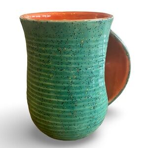 Speckled Green and Orange Ceramic Hand Warmer Mug